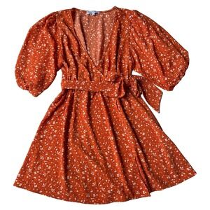 Velvet Touch Dress Women S Orange Cream Floral Mini Cottagecore Romantic USA NEW